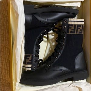 Fendi Leather Combat Boot with FF Cuff